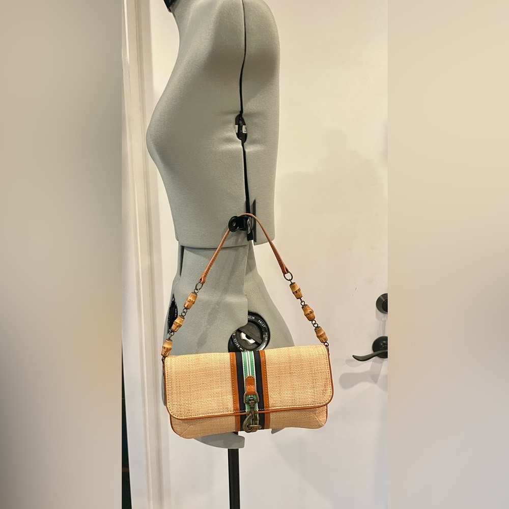 J. Crew Raffia & Leather shoulder bag, grosgrain &horsebit detail, bamboo, S - Picture 7 of 12